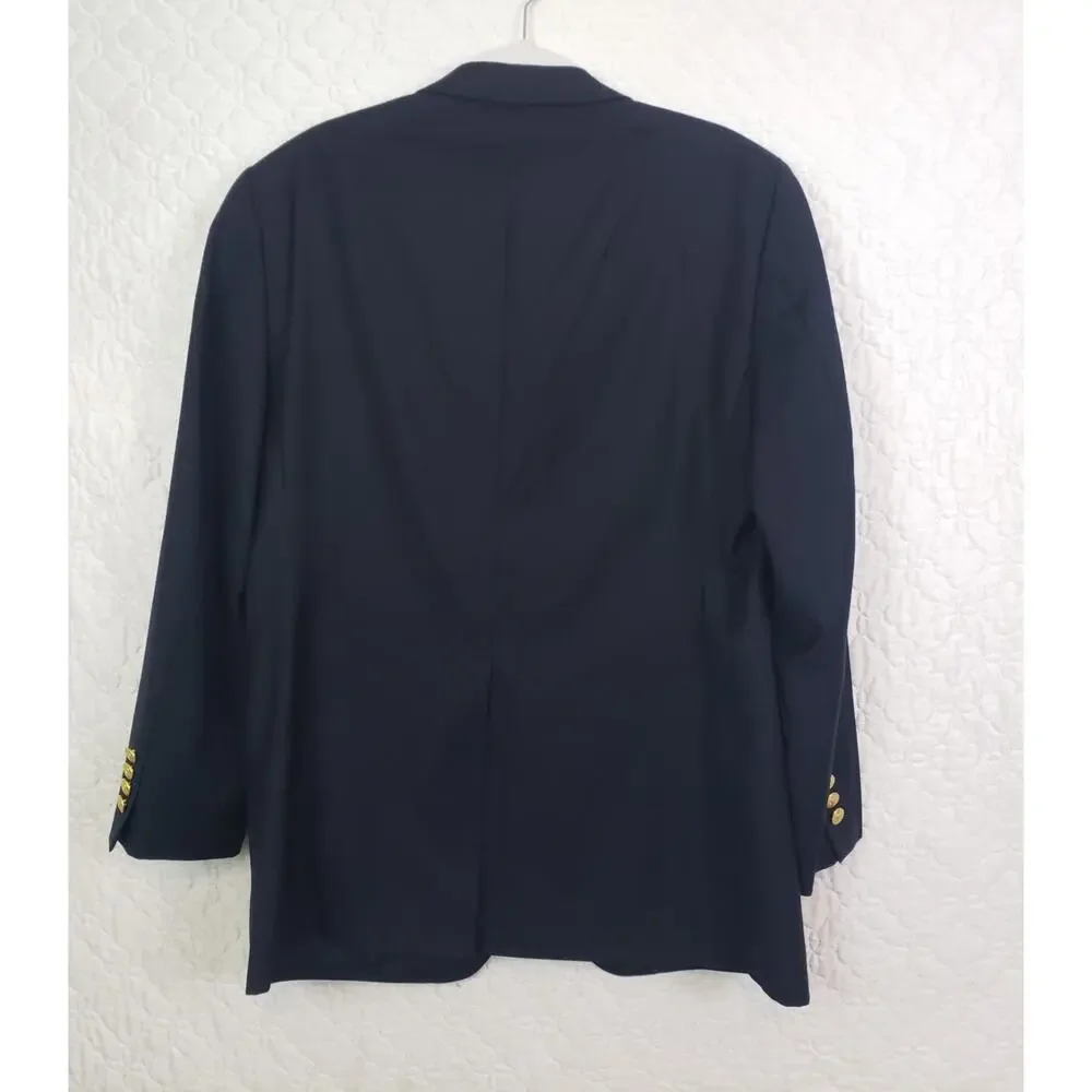 Lauren Ralph Lauren Blazer Meas 40R Navy Blue Wool Gold Buttons Business